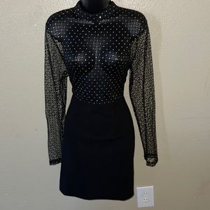 PRETTY LITTLE THING Dress black with gold See-through long sleeve